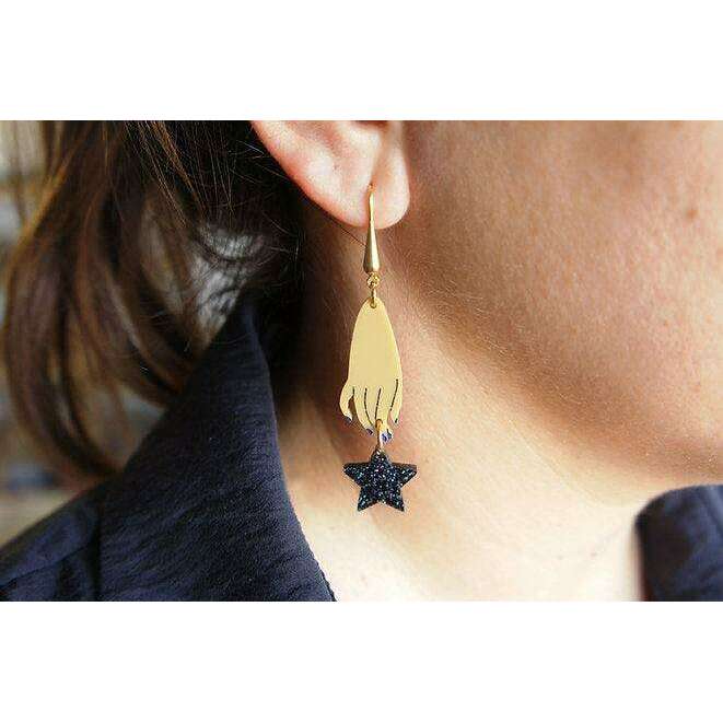 Hand and Moon Earrings by Laliblue