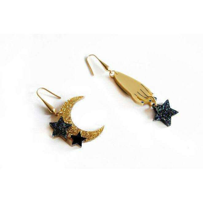 Hand and Moon Earrings by Laliblue