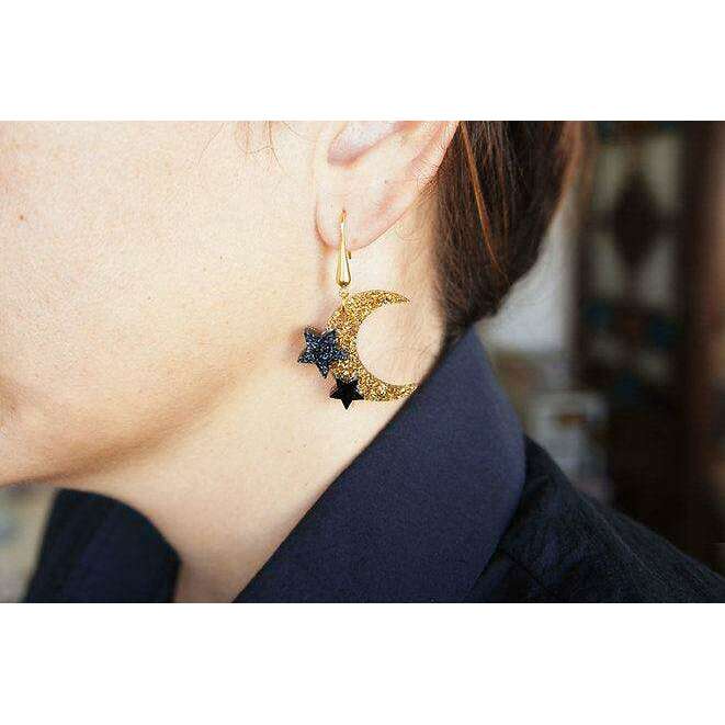 Hand and Moon Earrings by Laliblue