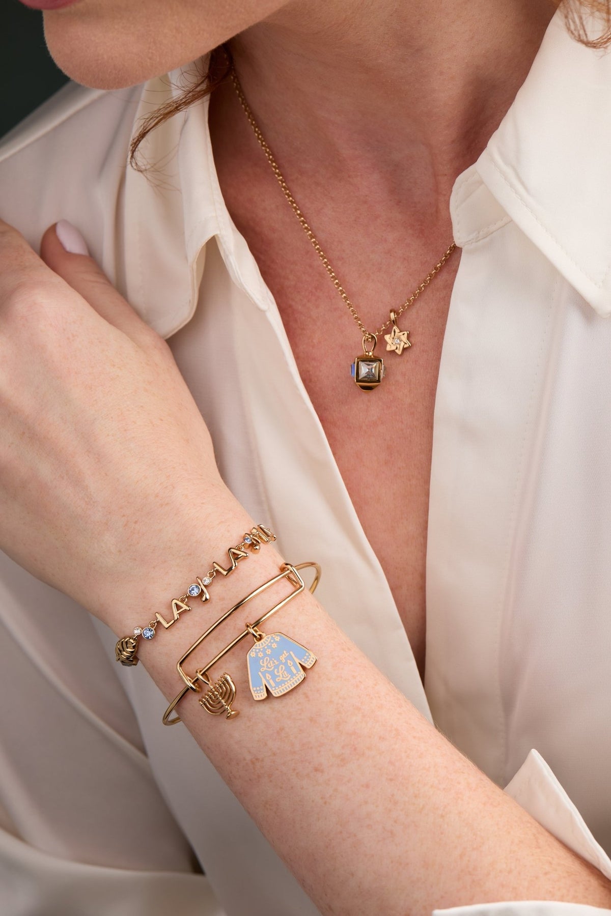 Hanukkah Star of David and Dreidel Pendant Necklace by ALEX AND ANI at Shirley Shoppe