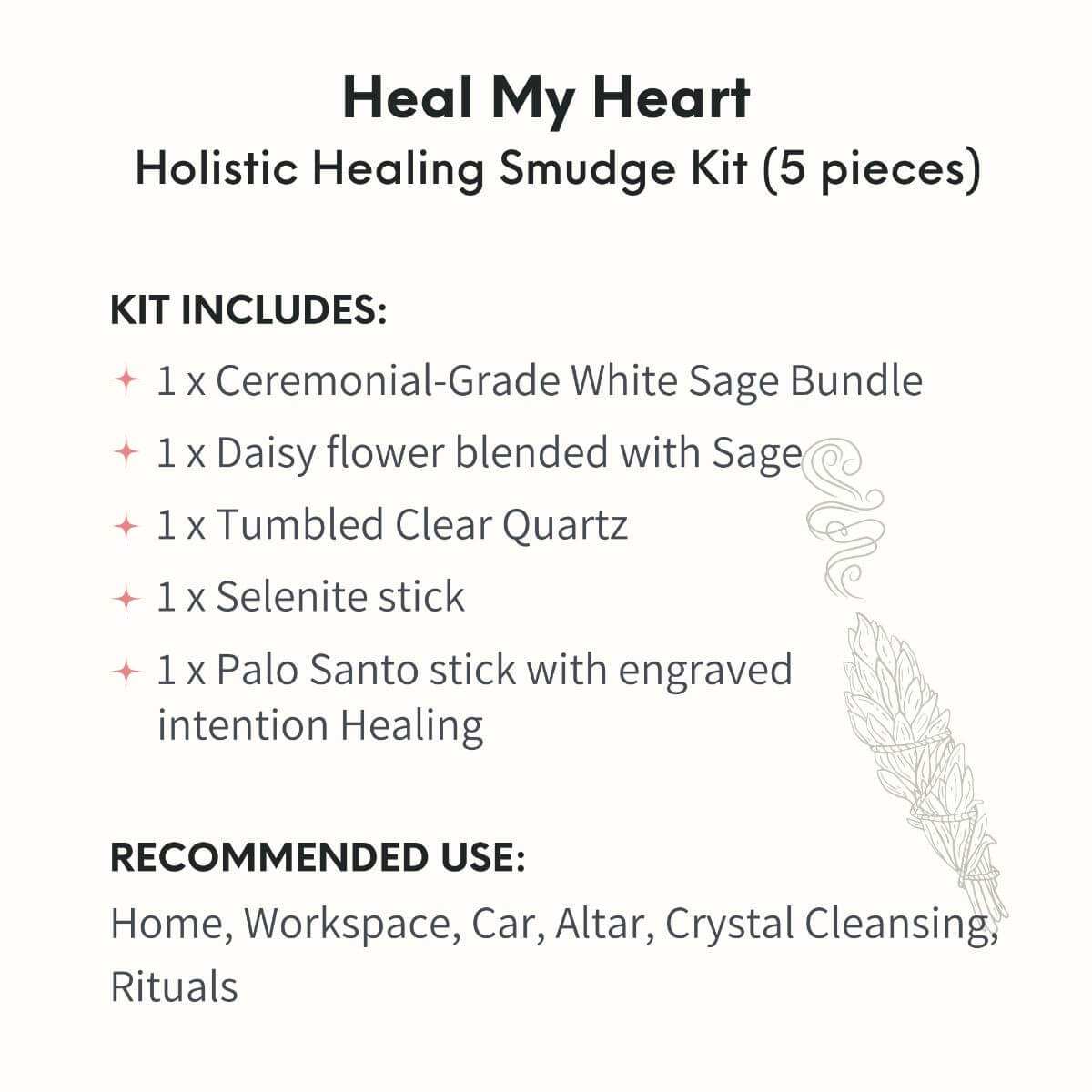 Heal My Heart - Holistic Healing Smudge Kit (5 pieces) by Conscious Items at Shirley Shoppe