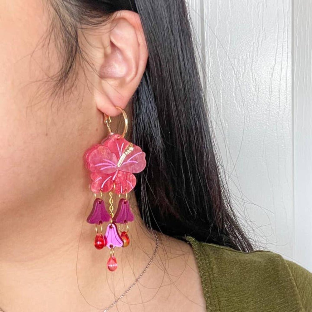 Hibiscus Acrylic Dangle Earrings by Quirks! at Shirley Shoppe