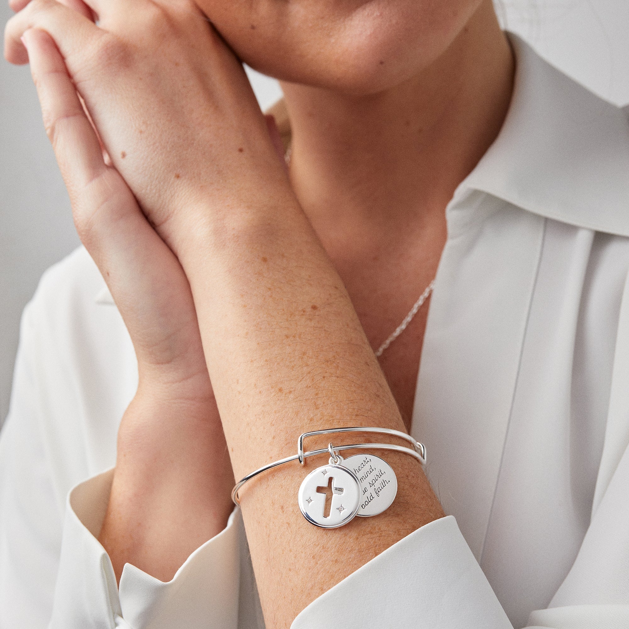 Hidden Message Cross Affirmation Bangle by ALEX AND ANI at Shirley Shoppe