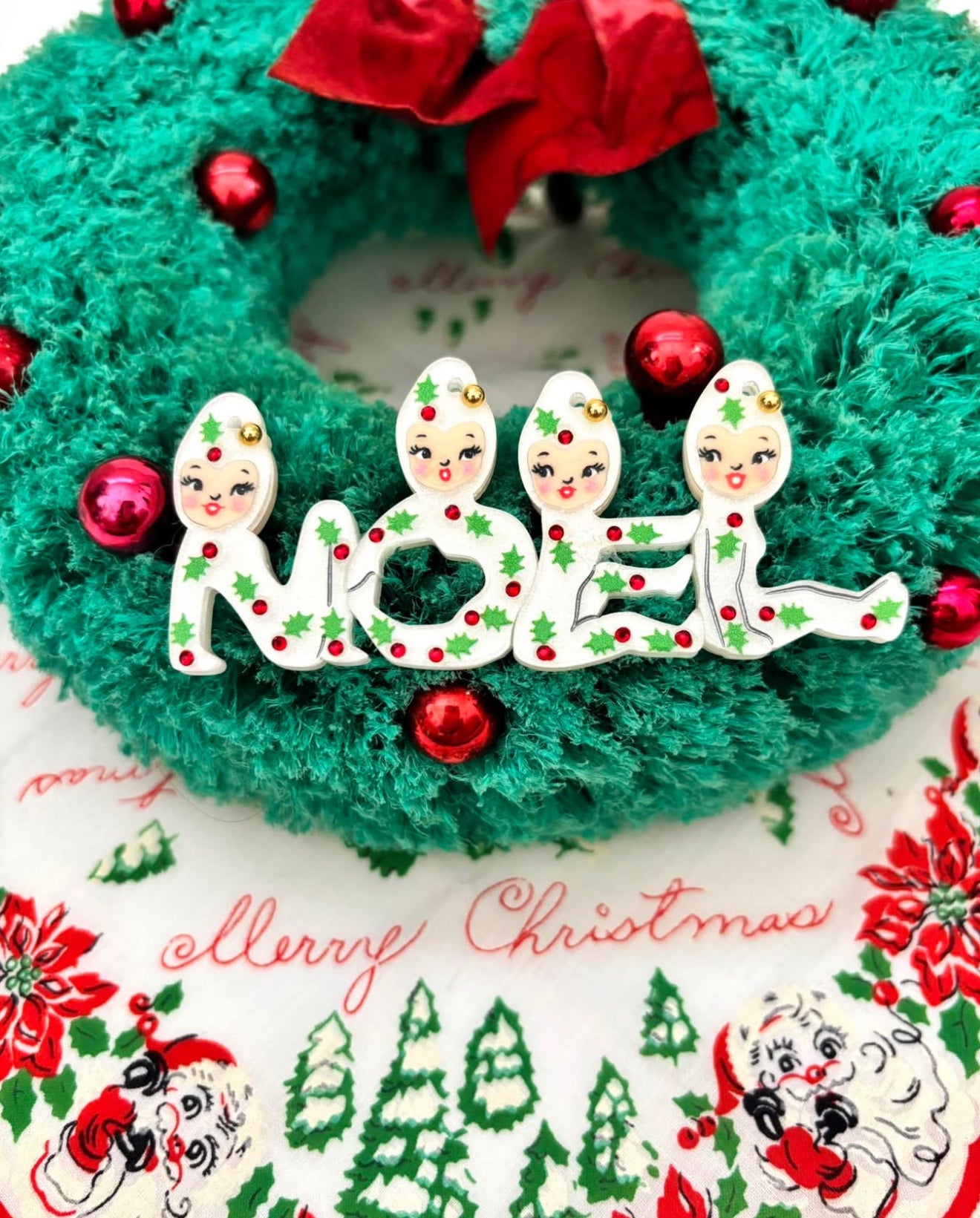Playful Pixies NOEL Brooch by 50's Vintage Dame x Lipstick & Chrome — Retro Christmas Elf Pin