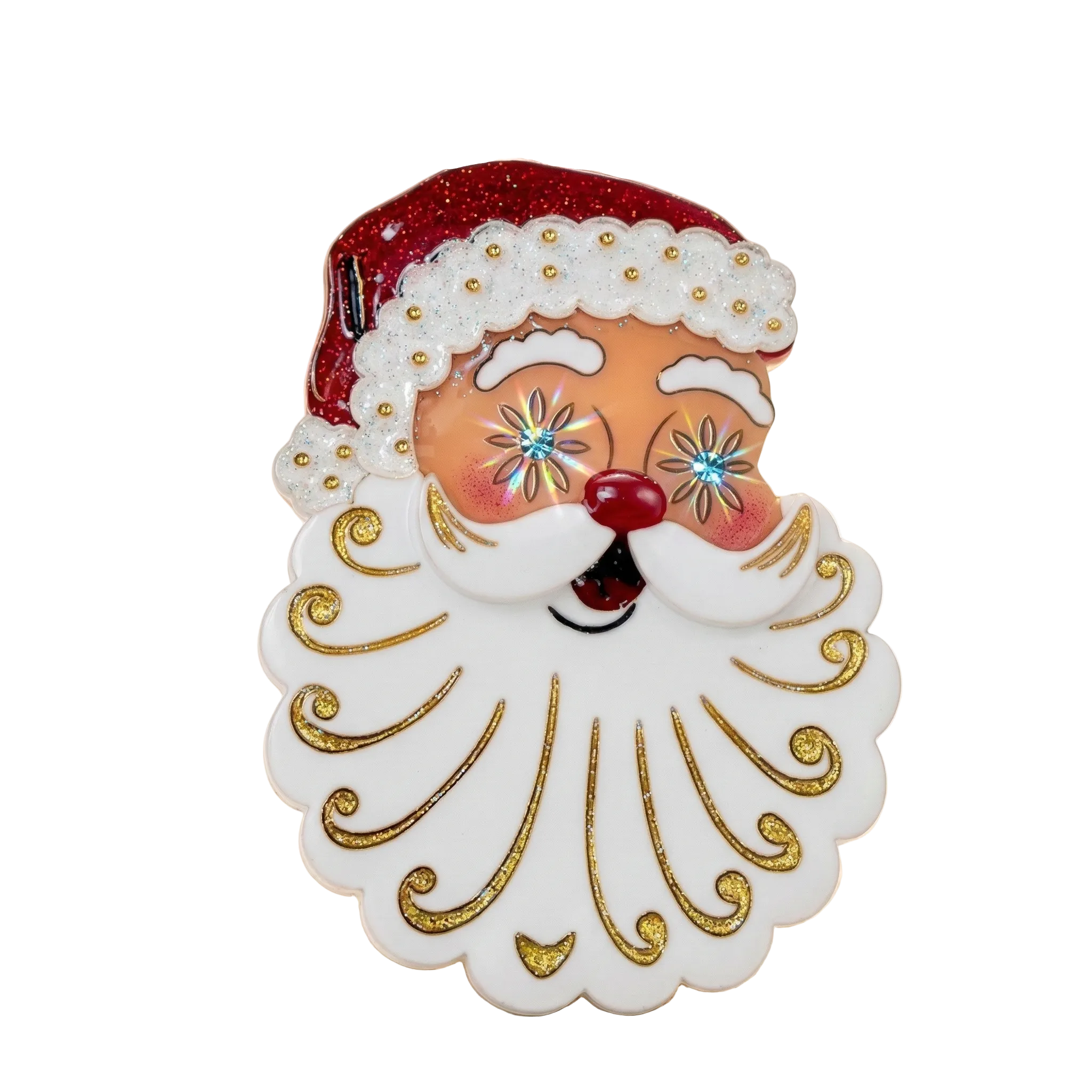 Starry Eyed Santa Brooch by 50's Vintage Dame x Lipstick & Chrome — Retro Christmas Santa Pin