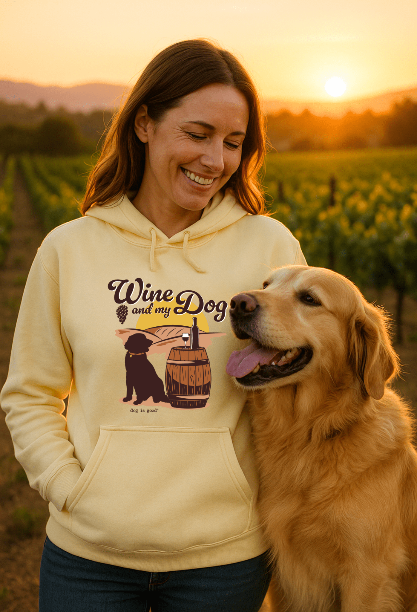 Hoodie: Wine & My Dog (Yellow Cream) by Dog is Good at Shirley Shoppe