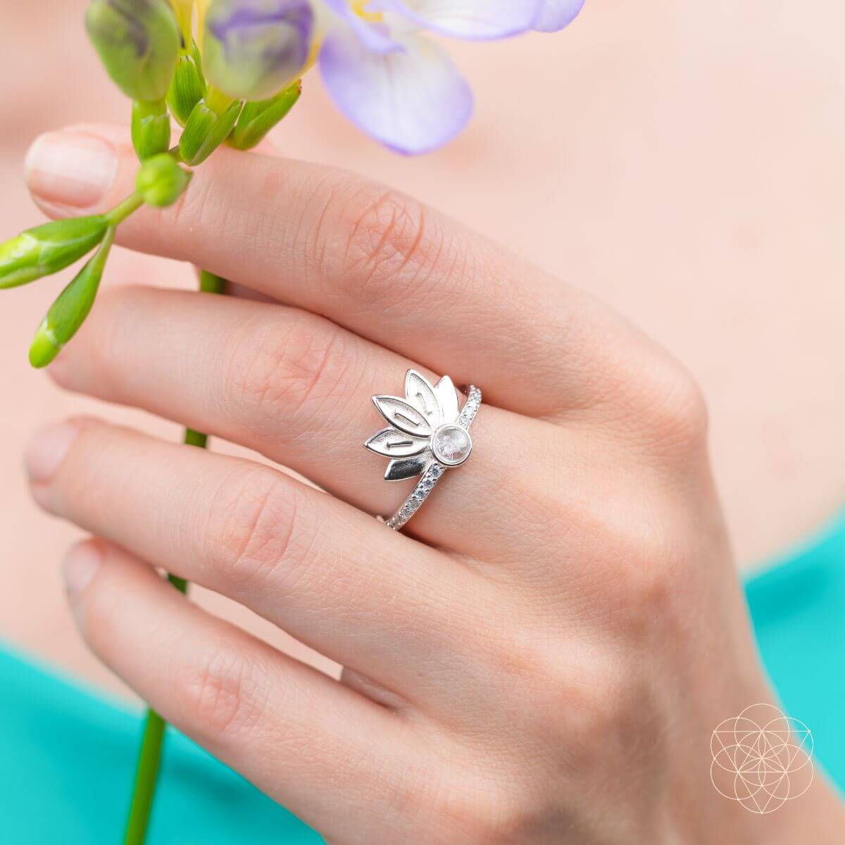 I Am Divinely Guided: 111 Angel Number Silver Lotus Ring by Conscious Items at Shirley Shoppe
