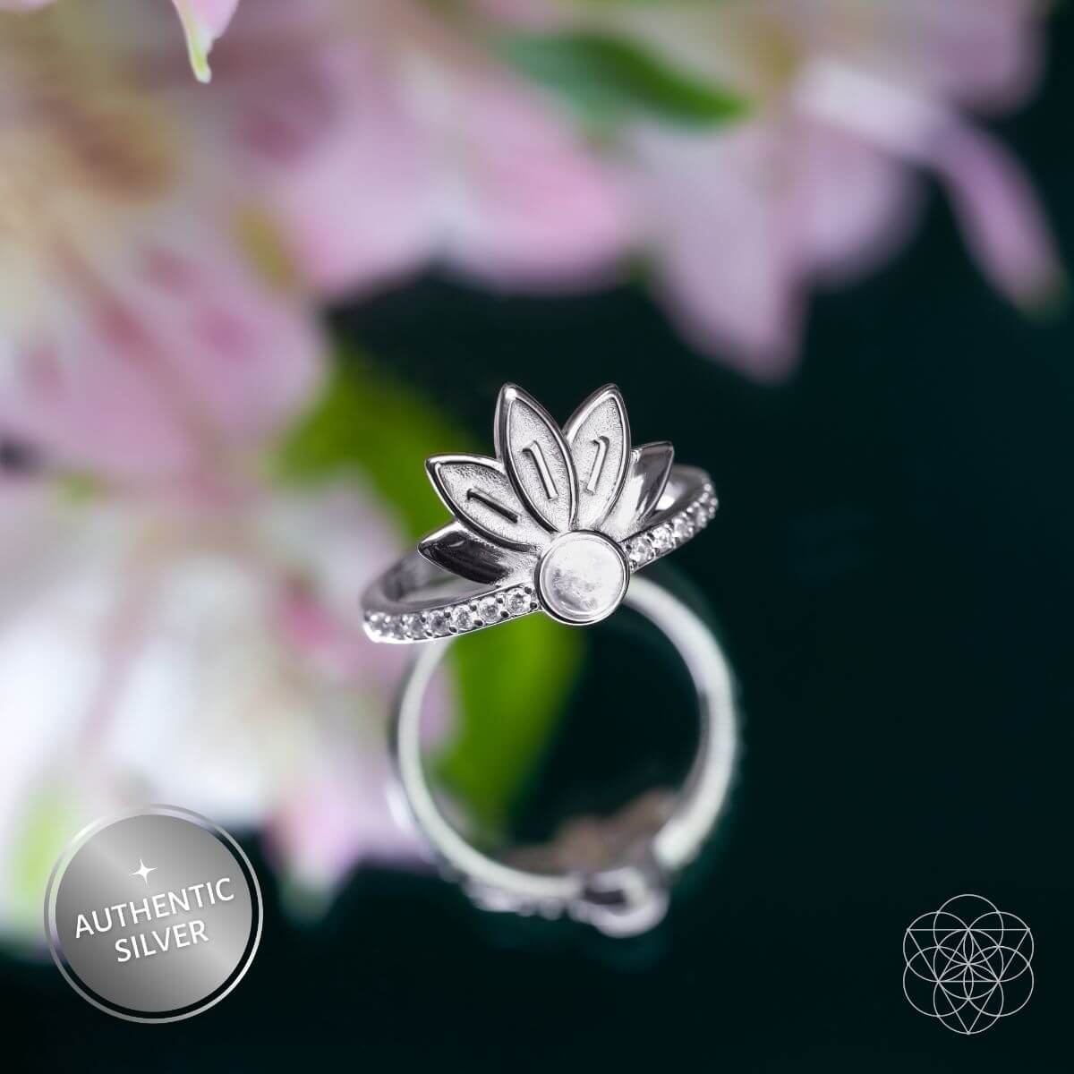 I Am Divinely Guided: 111 Angel Number Silver Lotus Ring by Conscious Items at Shirley Shoppe