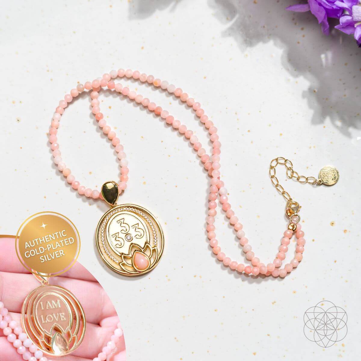 I Am Love - 333 Pink Opal Silver Necklace of True Love by Conscious Items at Shirley Shoppe