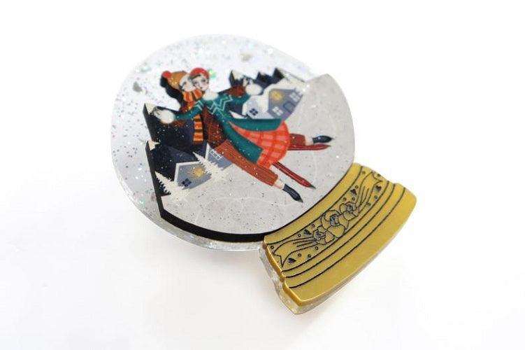 Ice Skating Snow Globe Brooch by Laliblue by Quirks! at Shirley Shoppe