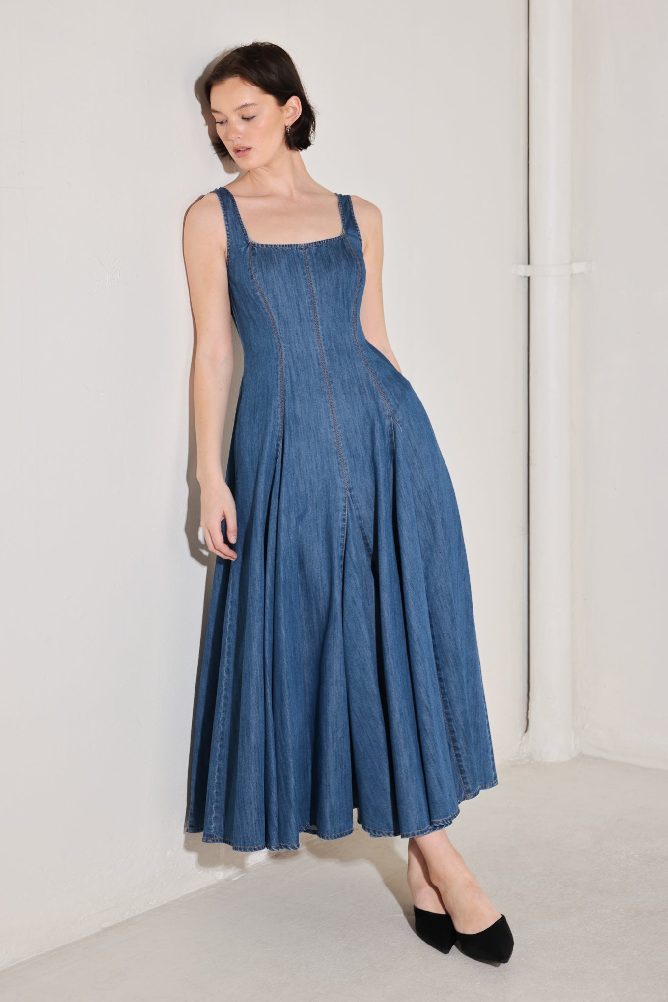 INDIGO SWAY DENIM MIDI DRESS by Flying Tomato at Shirley Shoppe