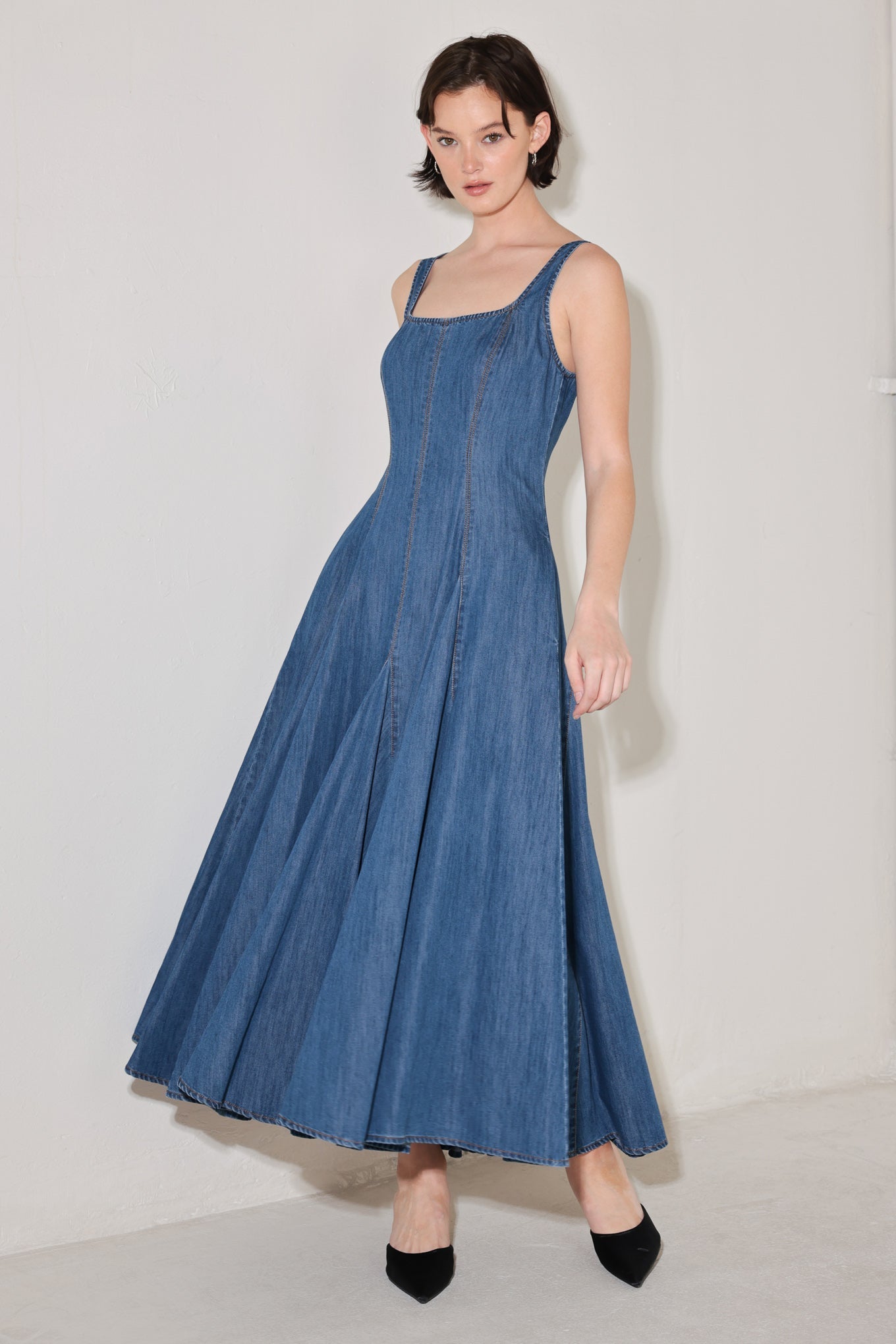 INDIGO SWAY DENIM MIDI DRESS by Flying Tomato at Shirley Shoppe