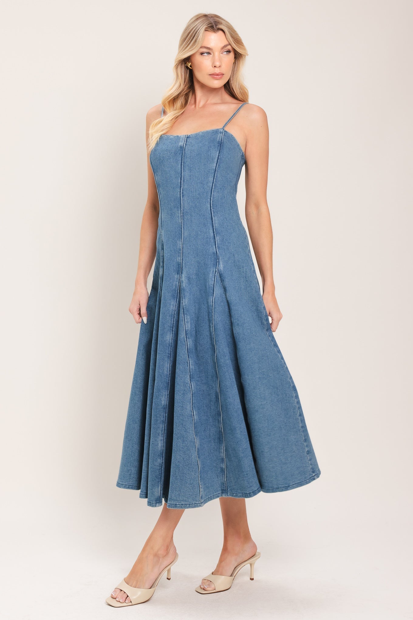INDIGO WHISPER DENIM MIDI DRESS by Flying Tomato at Shirley Shoppe