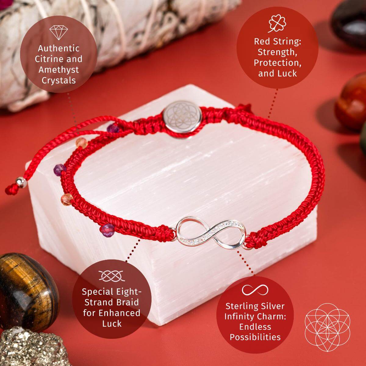 Infinite Prosperity - Eight-Strand Red String Bracelet by Conscious Items at Shirley Shoppe
