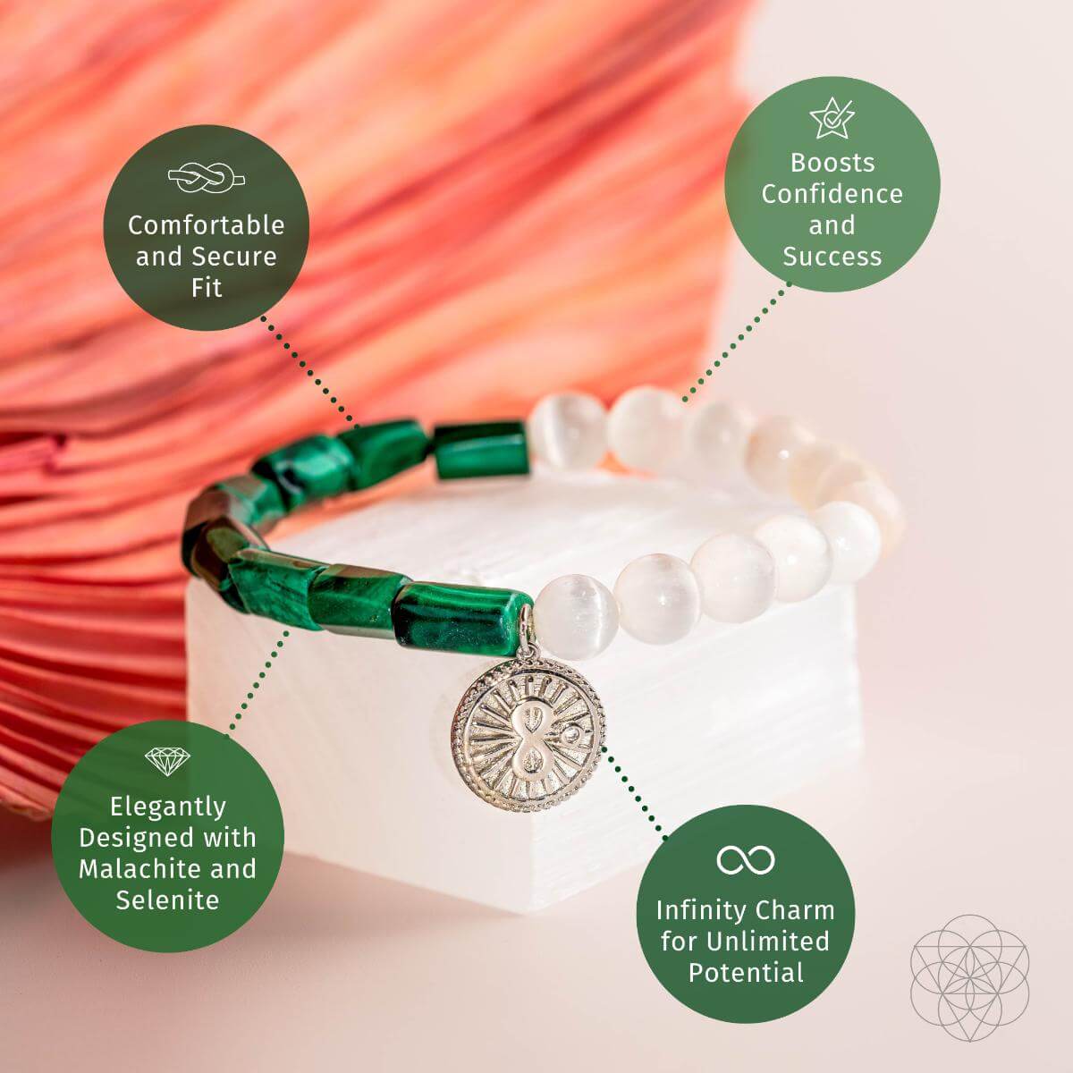 Infinite Triumph - Malachite & Selenite Success Bracelet by Conscious Items at Shirley Shoppe