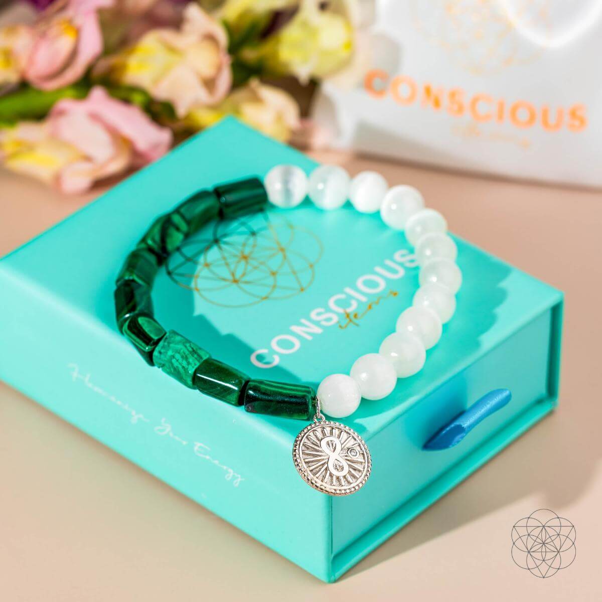 Infinite Triumph - Malachite & Selenite Success Bracelet by Conscious Items at Shirley Shoppe