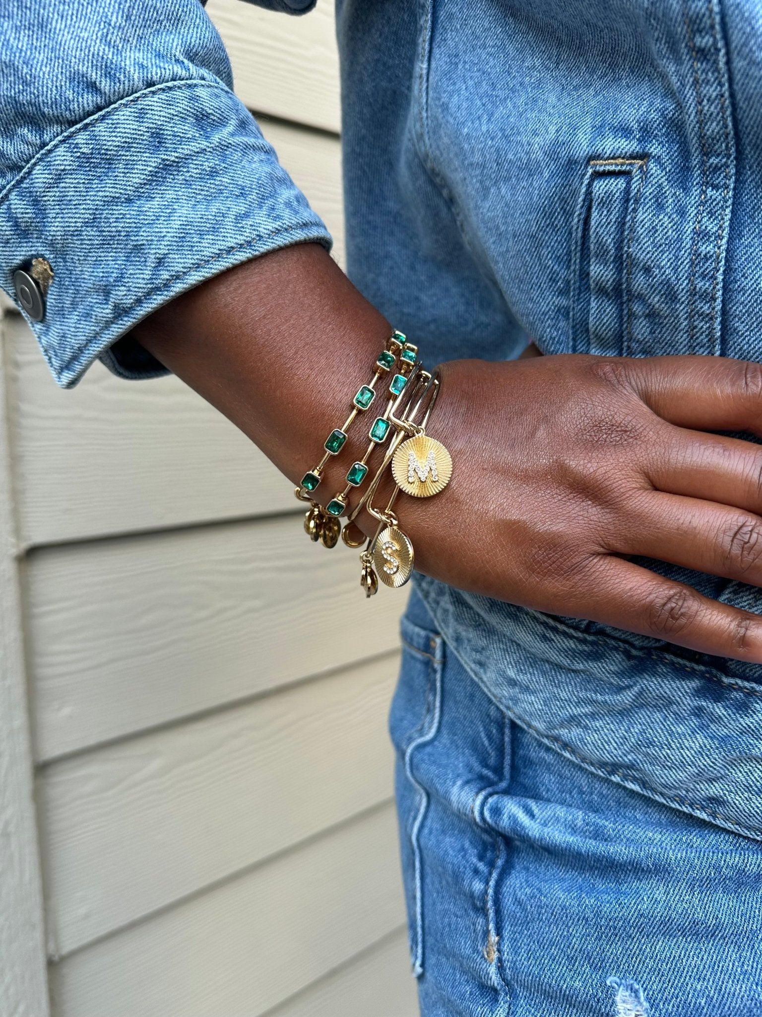 Initial M Pave Starburst Texture Bangle by ALEX AND ANI at Shirley Shoppe