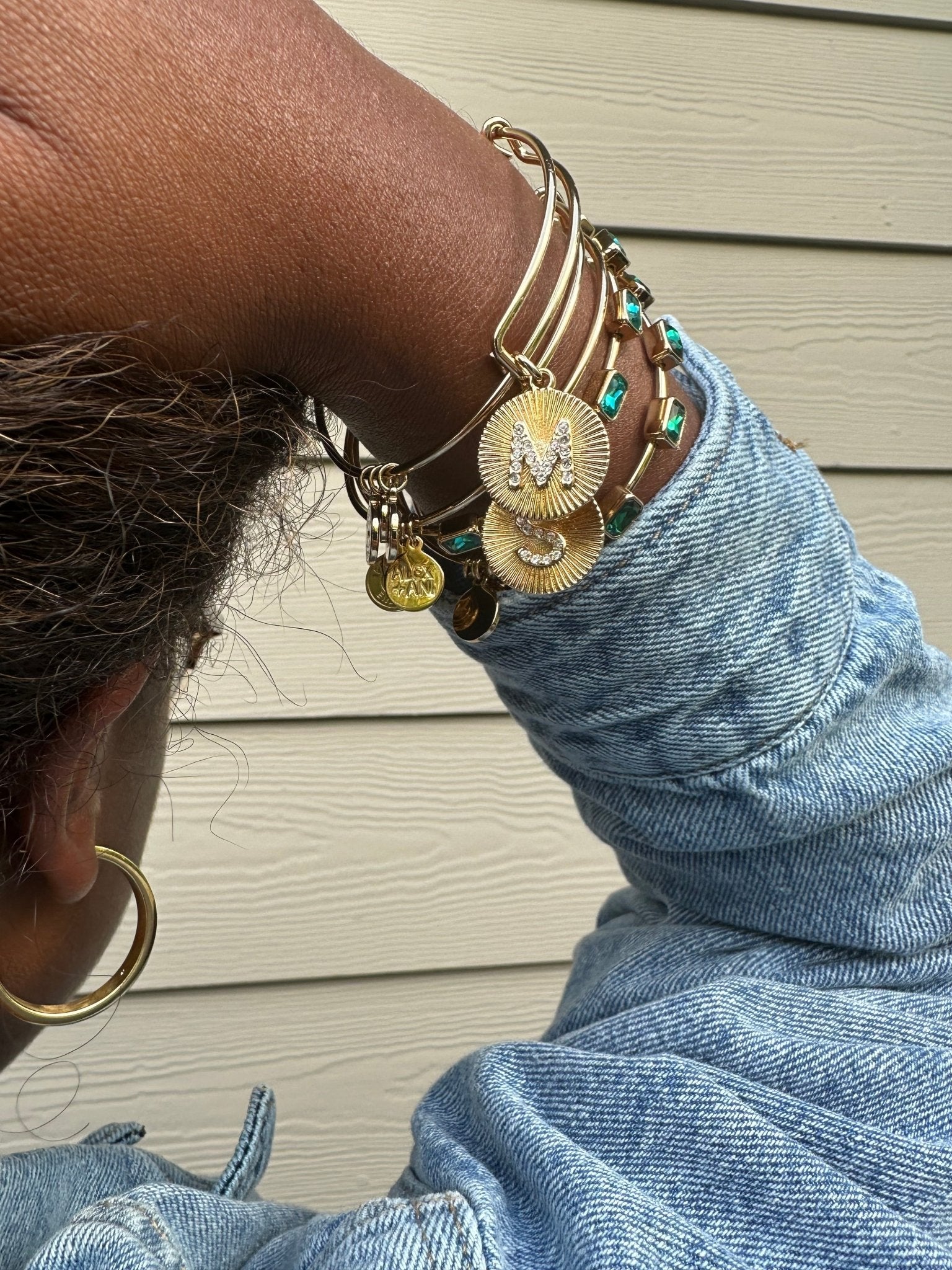 Initial M Pave Starburst Texture Bangle by ALEX AND ANI at Shirley Shoppe