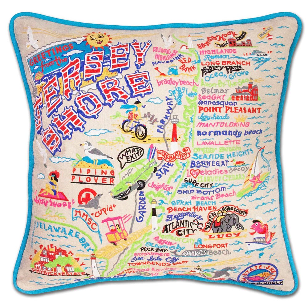 Jersey Shore Embroidered Pillow by Quirks! at Shirley Shoppe