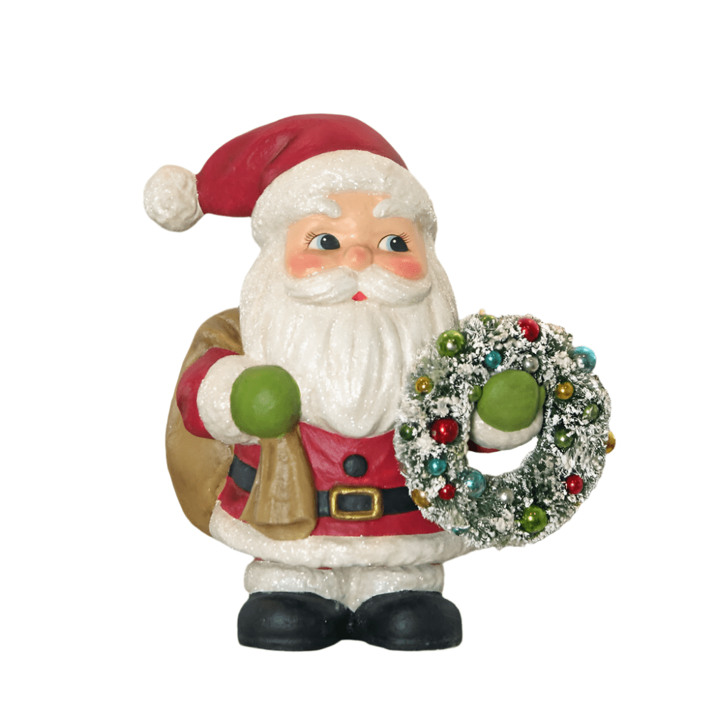 Jolly Fat Santa with Wreath by Bethany Lowe Designs by Quirks! at Shirley Shoppe