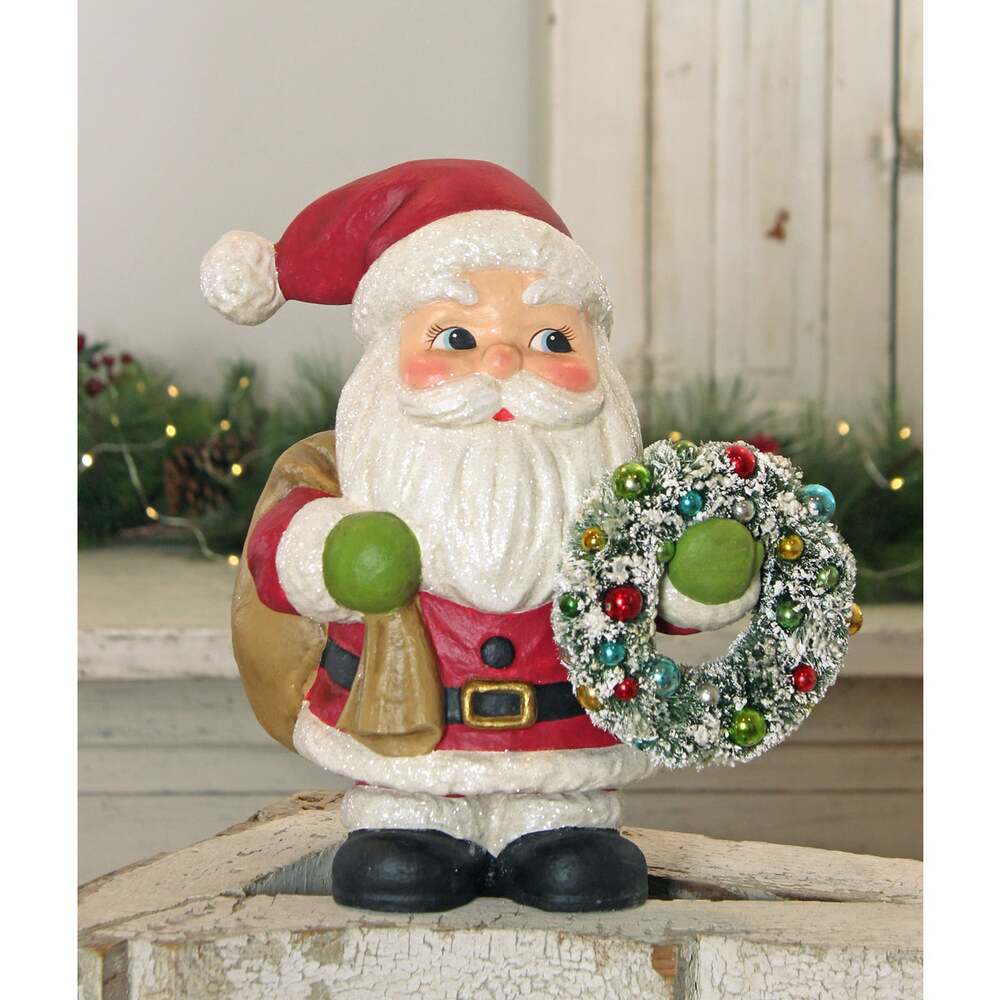 Jolly Fat Santa with Wreath by Bethany Lowe Designs by Quirks! at Shirley Shoppe