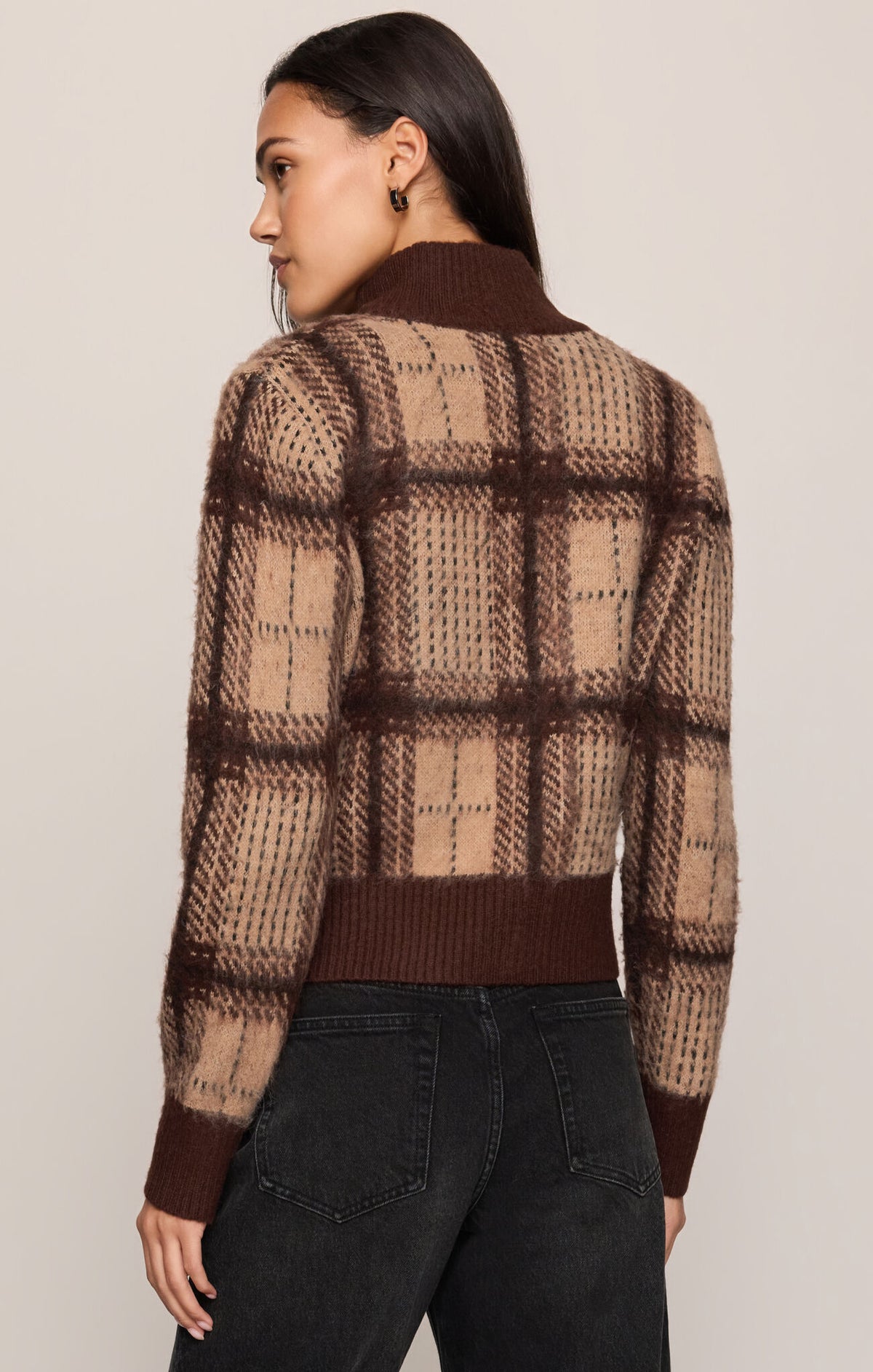 Frostline Plaid Cardigan in Toasted Almond