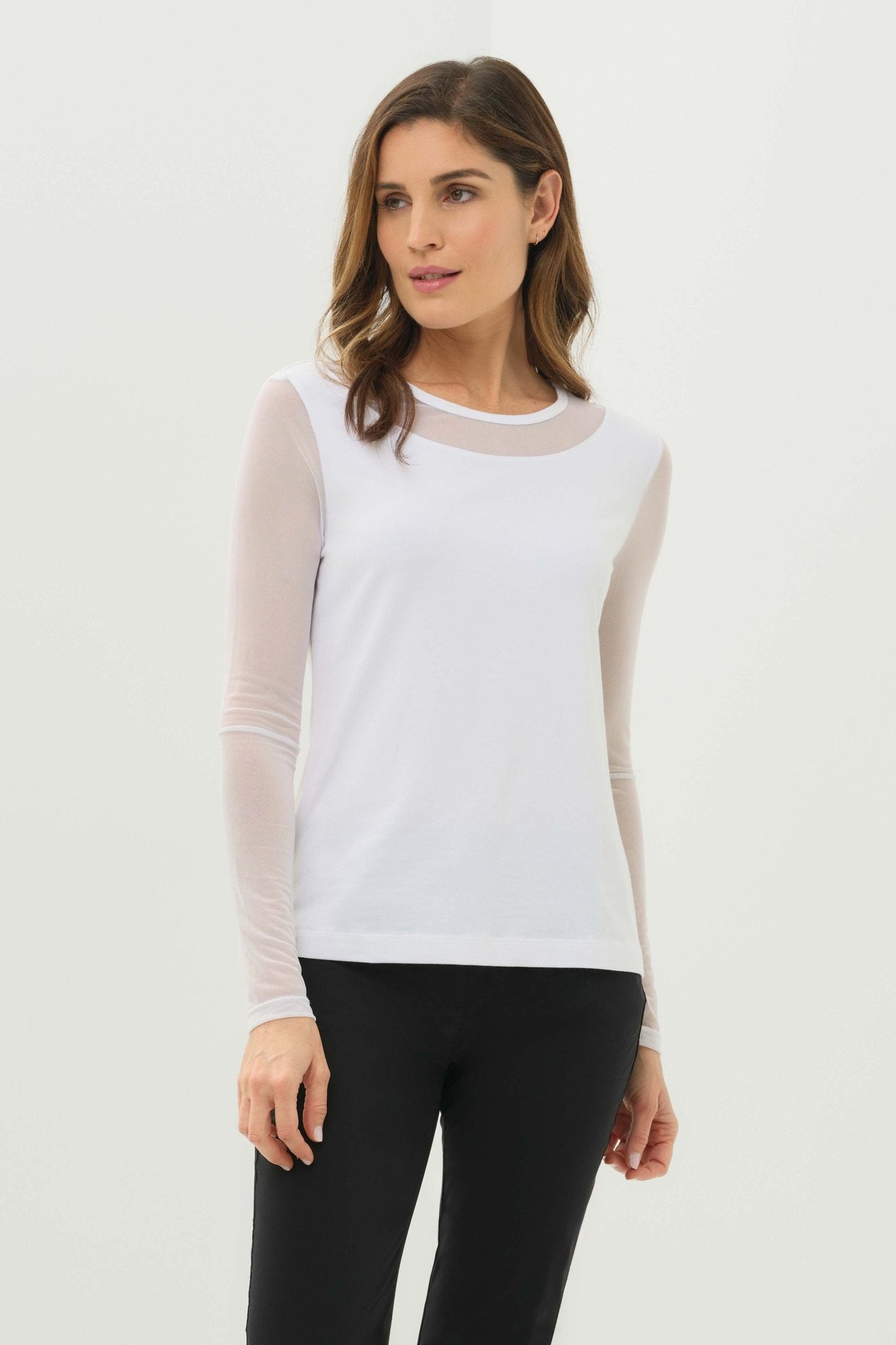 Kim Mesh-Sleeve Top in Pima Modal by Anatomie at Shirley Shoppe