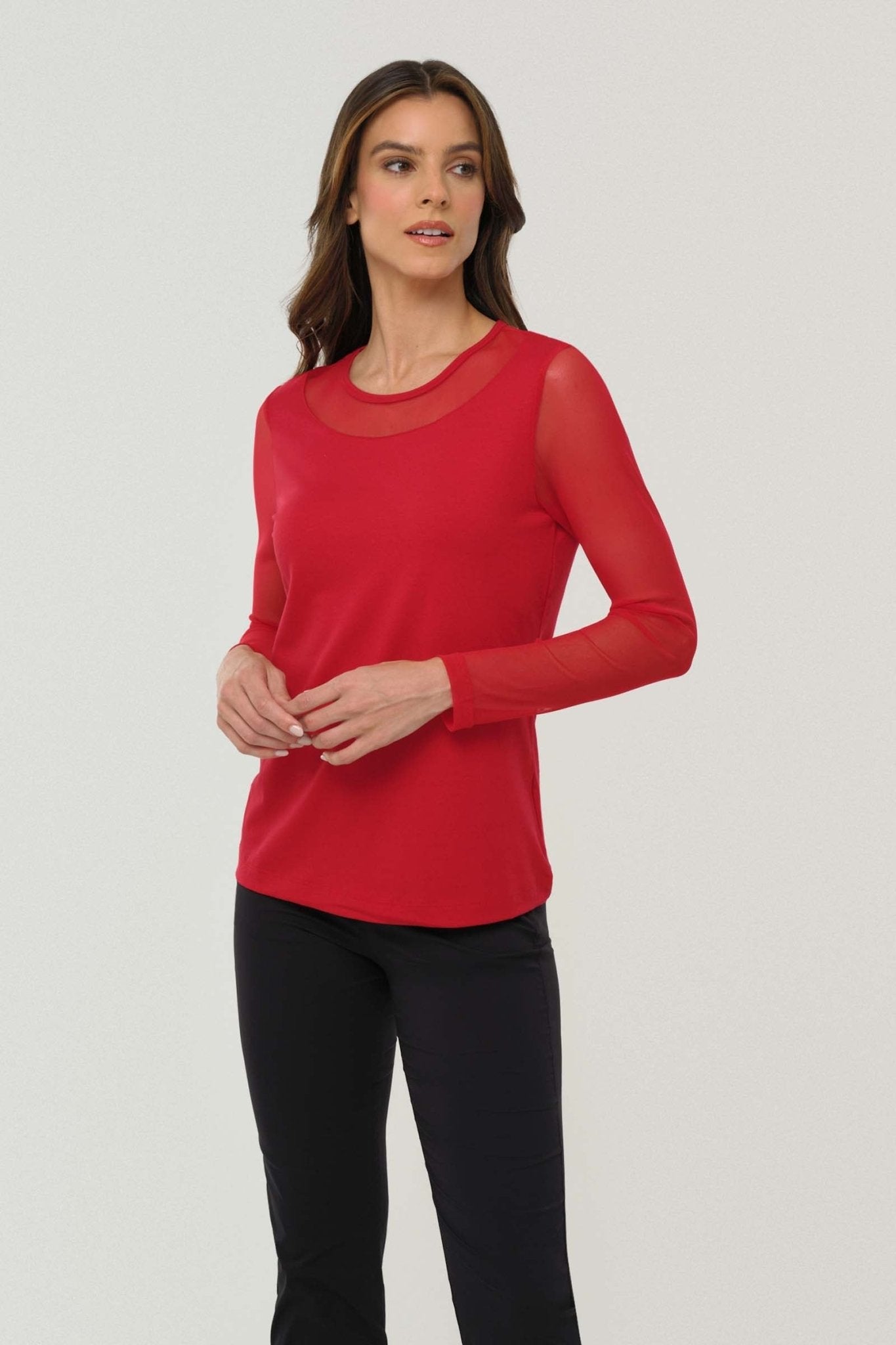 Kim Mesh-Sleeve Top in Pima Modal by Anatomie at Shirley Shoppe