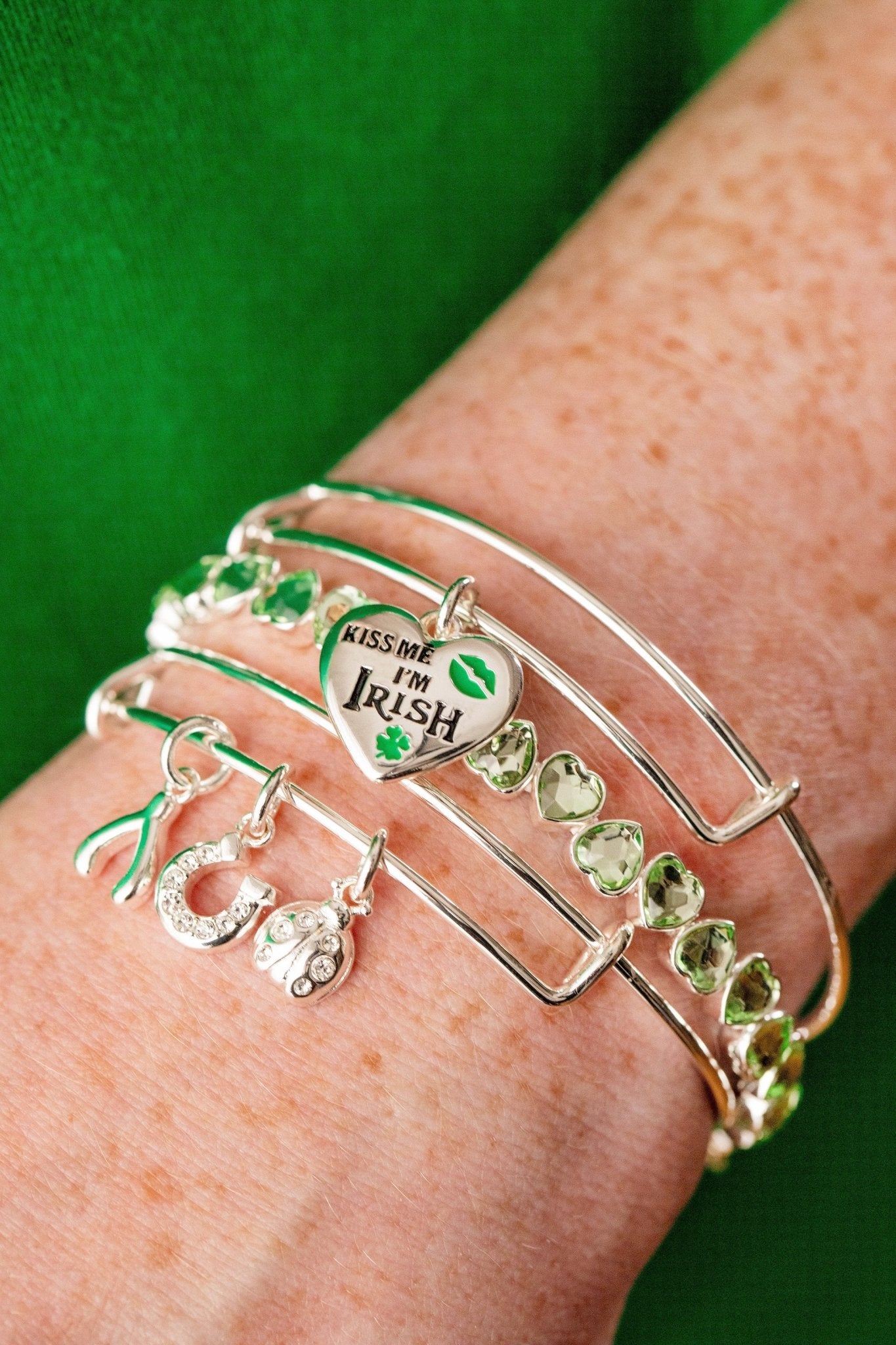 “Kiss Me I’m Irish” Charm Bangle by ALEX AND ANI at Shirley Shoppe
