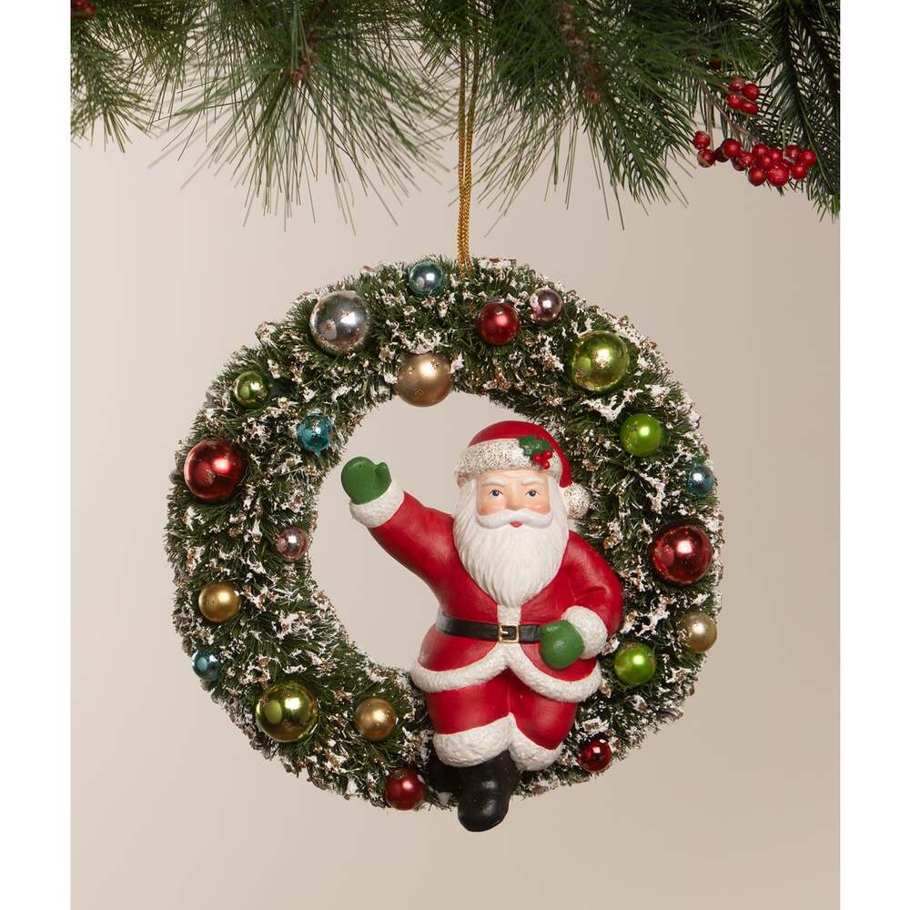 Kitschmas Santa in Wreath | Bethany Lowe | Christmas Decor