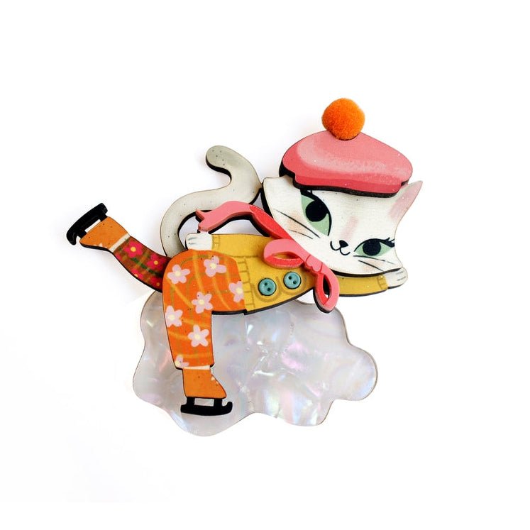 Kitten Skating on Ice Brooch by Laliblue by Quirks! at Shirley Shoppe