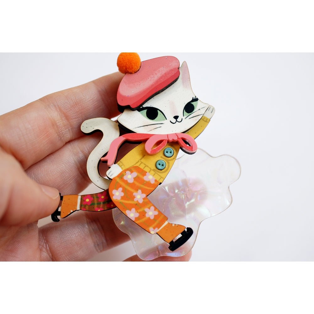 Kitten Skating on Ice Brooch by Laliblue by Quirks! at Shirley Shoppe
