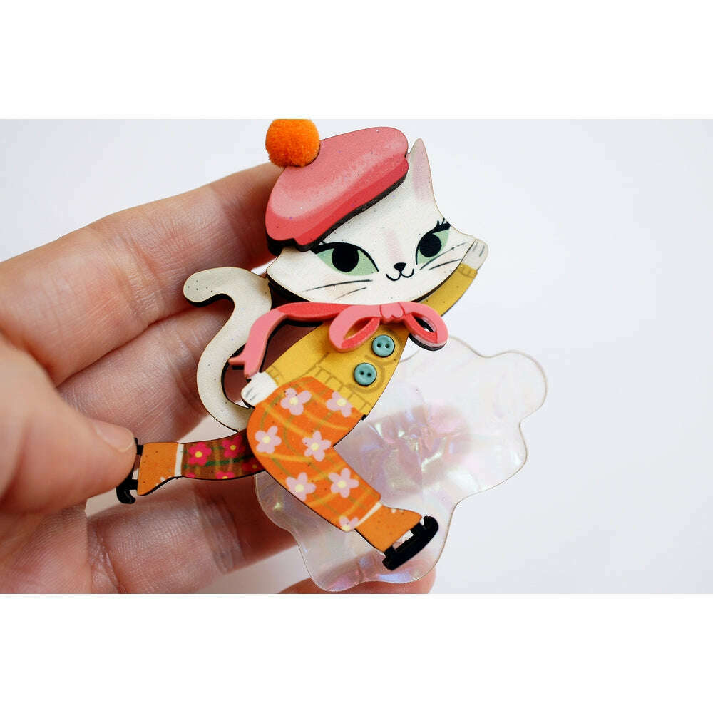 Kitten Skating on Ice Brooch by Laliblue