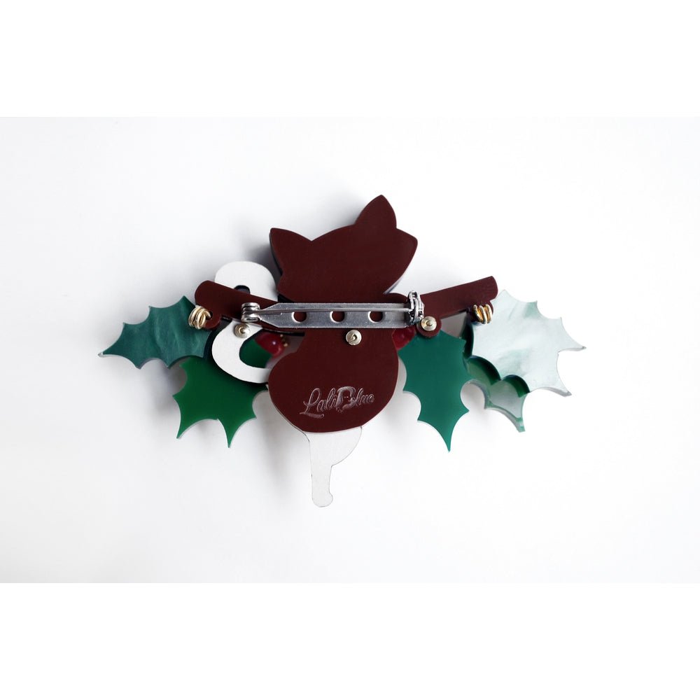 Kitty on A Holly Branch Brooch by Laliblue by Quirks! at Shirley Shoppe