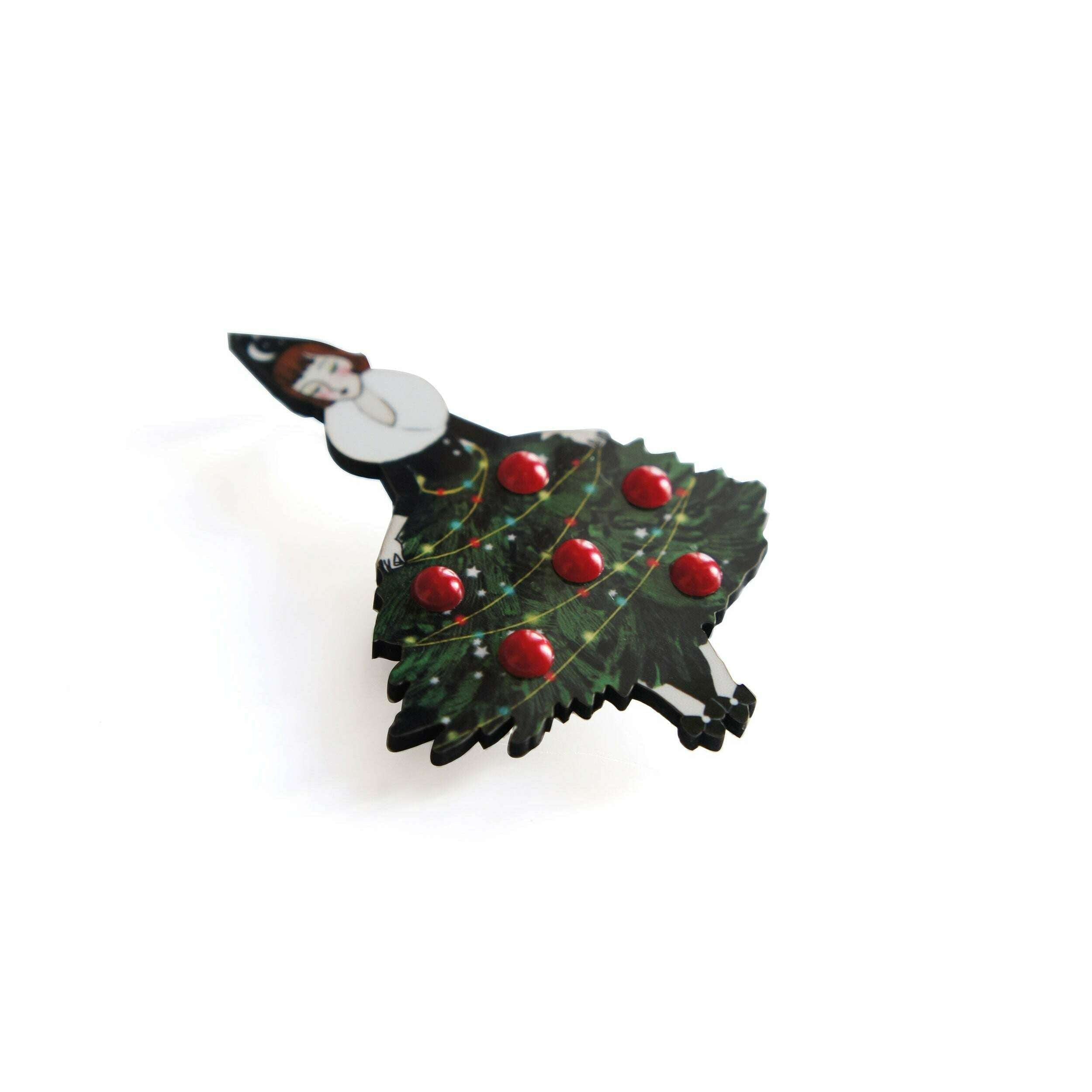 Girl with Christmas Tree Dress Brooch by Laliblue