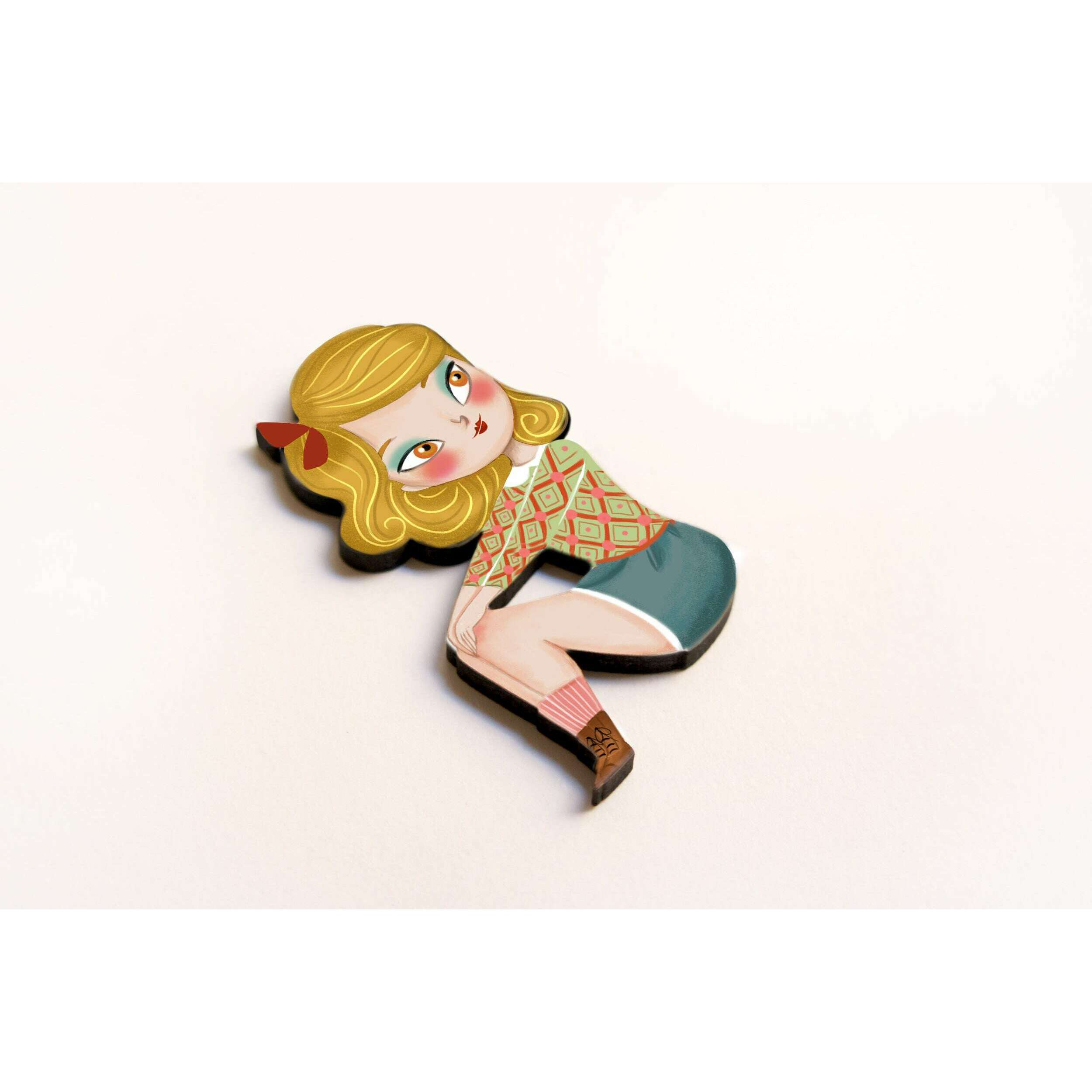 Puzzle with blonde girl brooch by Laliblue