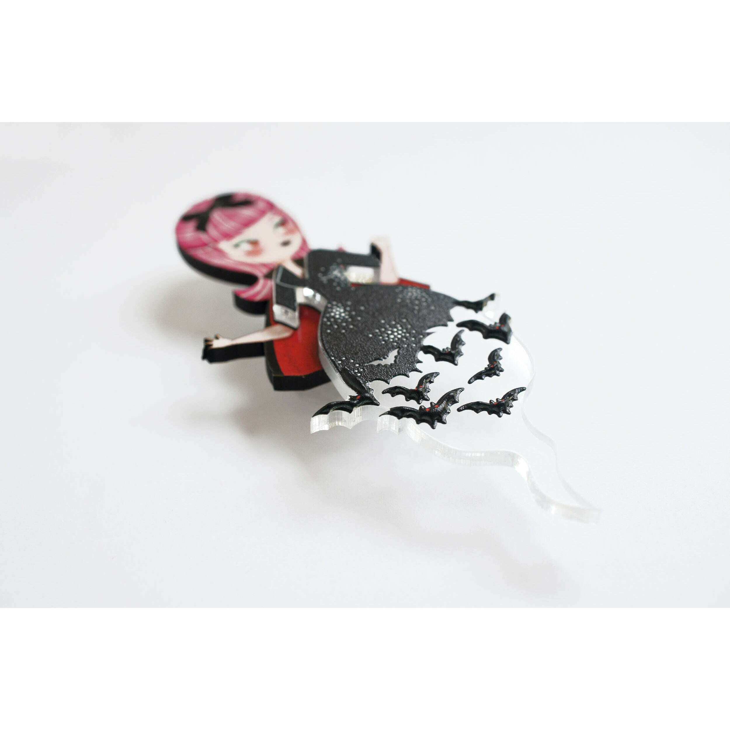 Vampiress With Bats Brooch by Laliblue