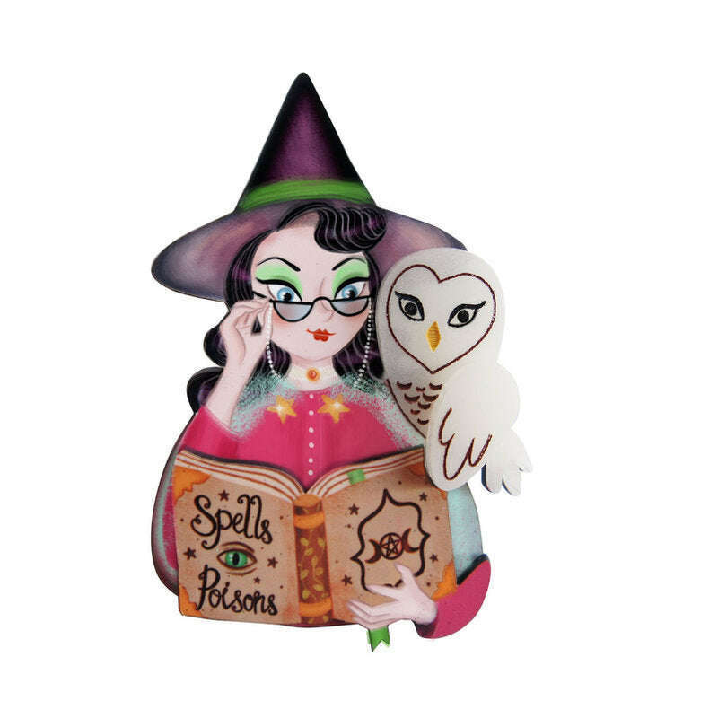 Witch with Owl Halloween Brooch by Laliblue