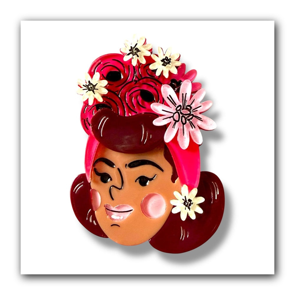 Rosita Brooch by Marla VonDuta x Lipstick & Chrome — Vintage Floral Portrait Pin