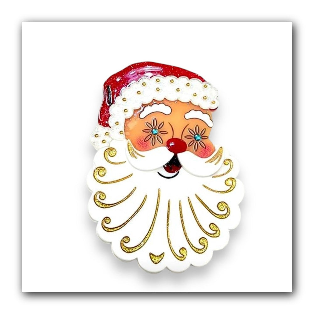 Starry Eyed Santa Brooch by 50's Vintage Dame x Lipstick & Chrome — Retro Christmas Santa Pin