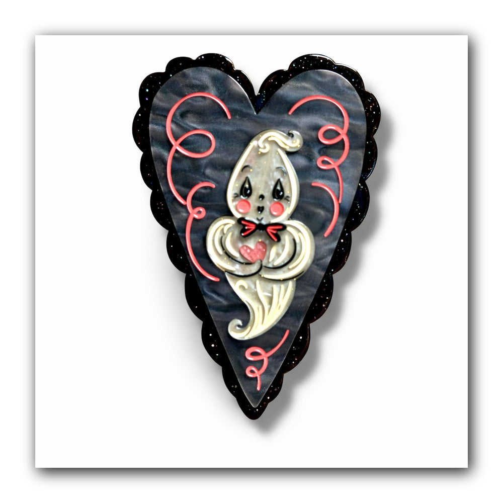 Haunted Heart Brooch by Johanna Parker x Lipstick & Chrome — Folk Art Valloween Ghost Pin