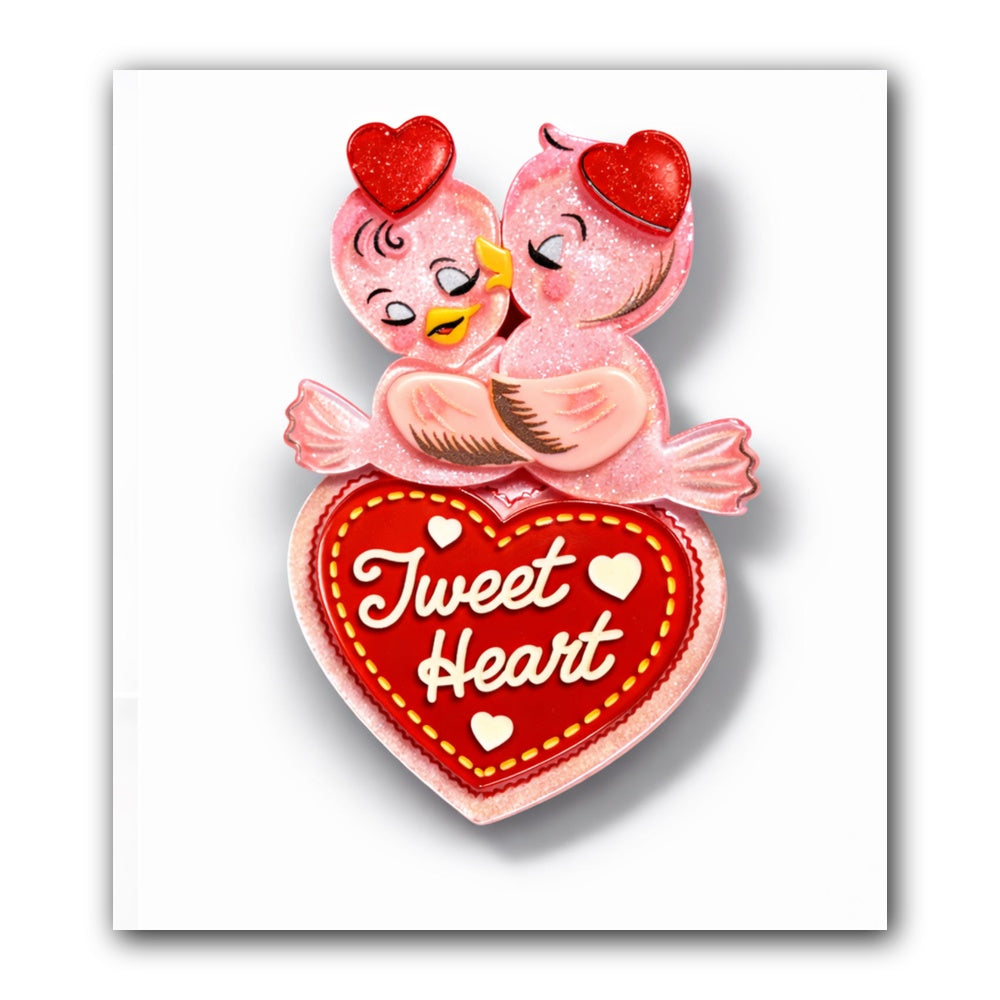 Tweet Heart Brooch by 50's Vintage Dame x Lipstick & Chrome — Retro Valentine Bird Pin