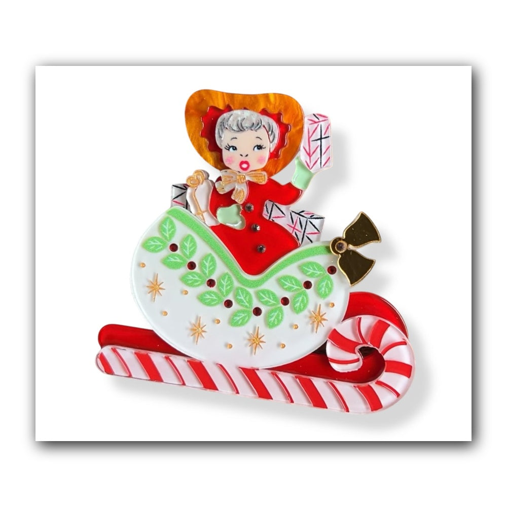 Sleigh All Day Brooch by 50's Vintage Dame x Lipstick & Chrome — Retro Christmas Pin