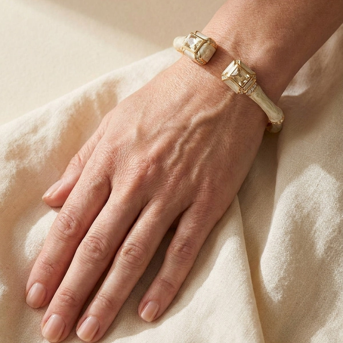 Bamboo Bangle — Crystal Tip Cuff