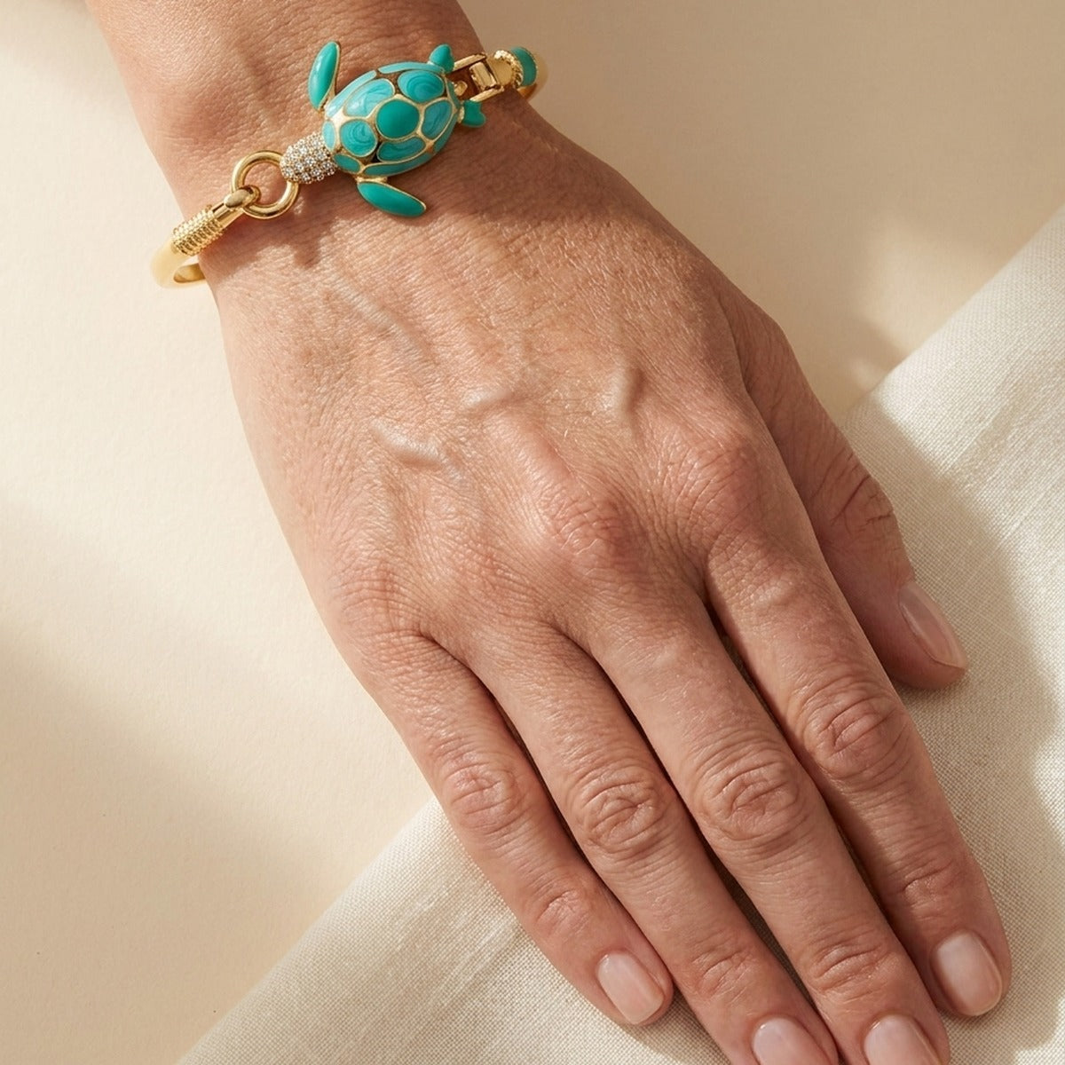 Eau Turtle Bangle — Slim Teal Hook Clasp