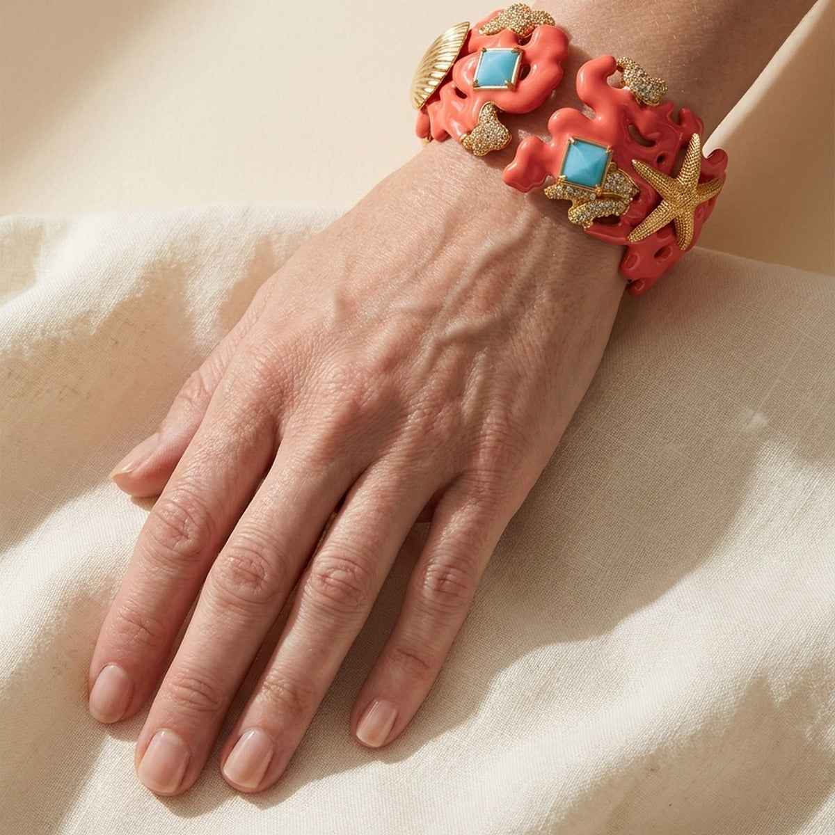 Pretty Little Things Coral Bangle — Shell & Starfish Cuff