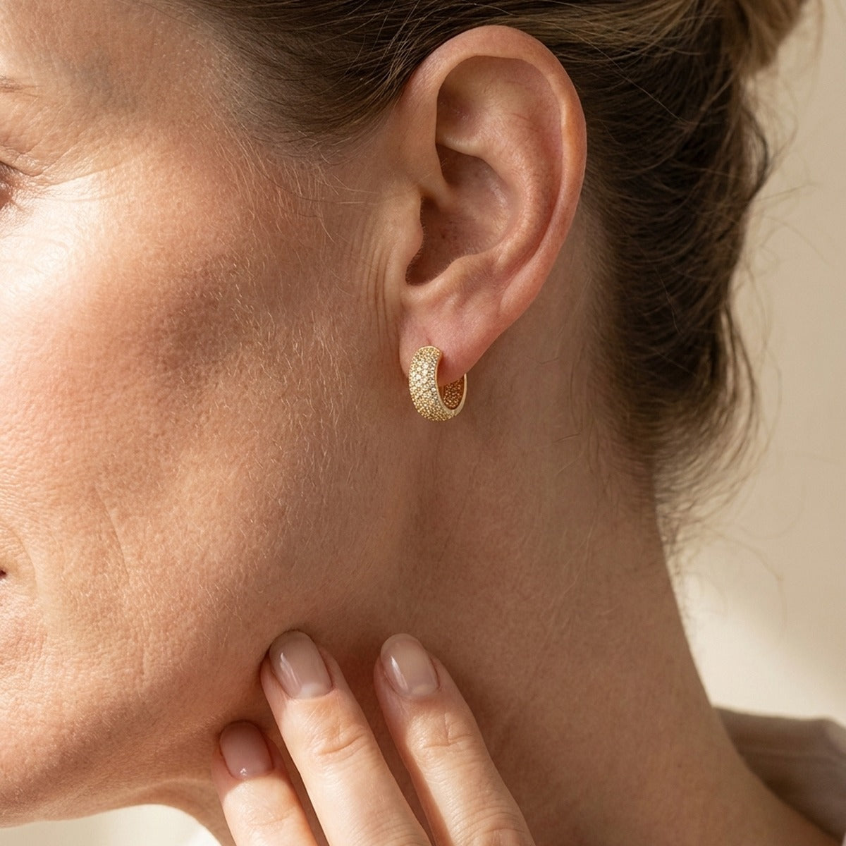 Glamour Pave Earrings — Wide Domed Huggie
