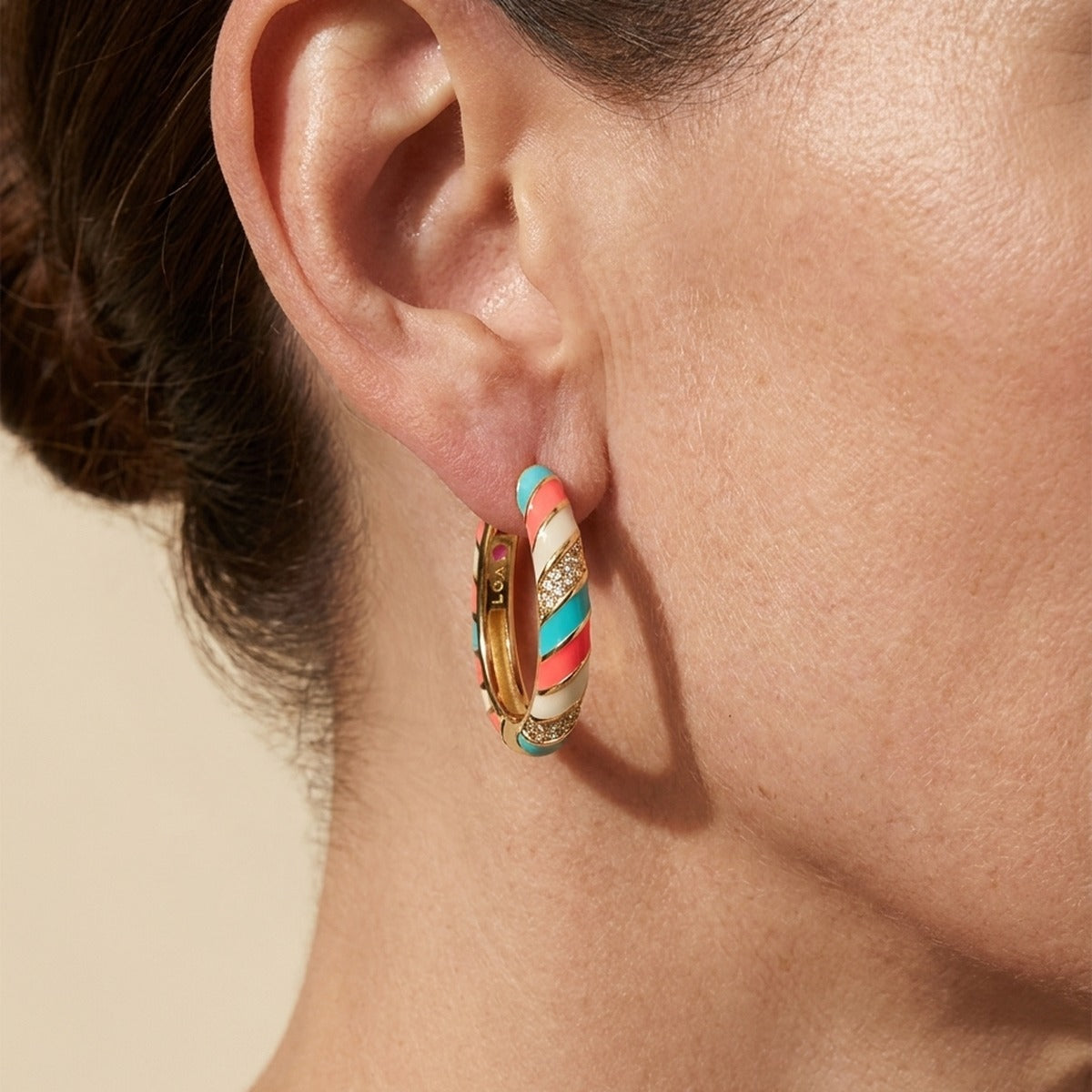 Stackable Fiesta Earrings — Enamel Stripe Pavé Hoop