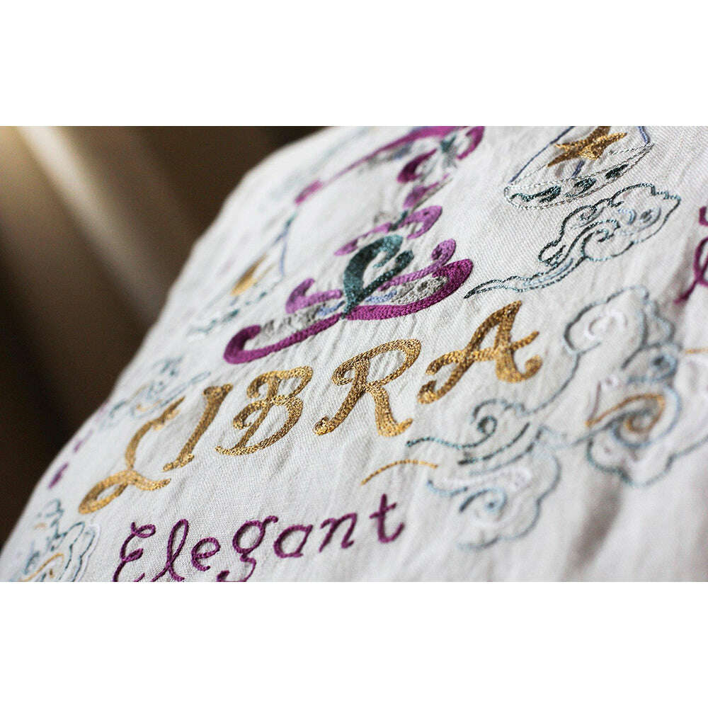 Libra Astrology Hand-Embroidered Pillow by Cat Studio