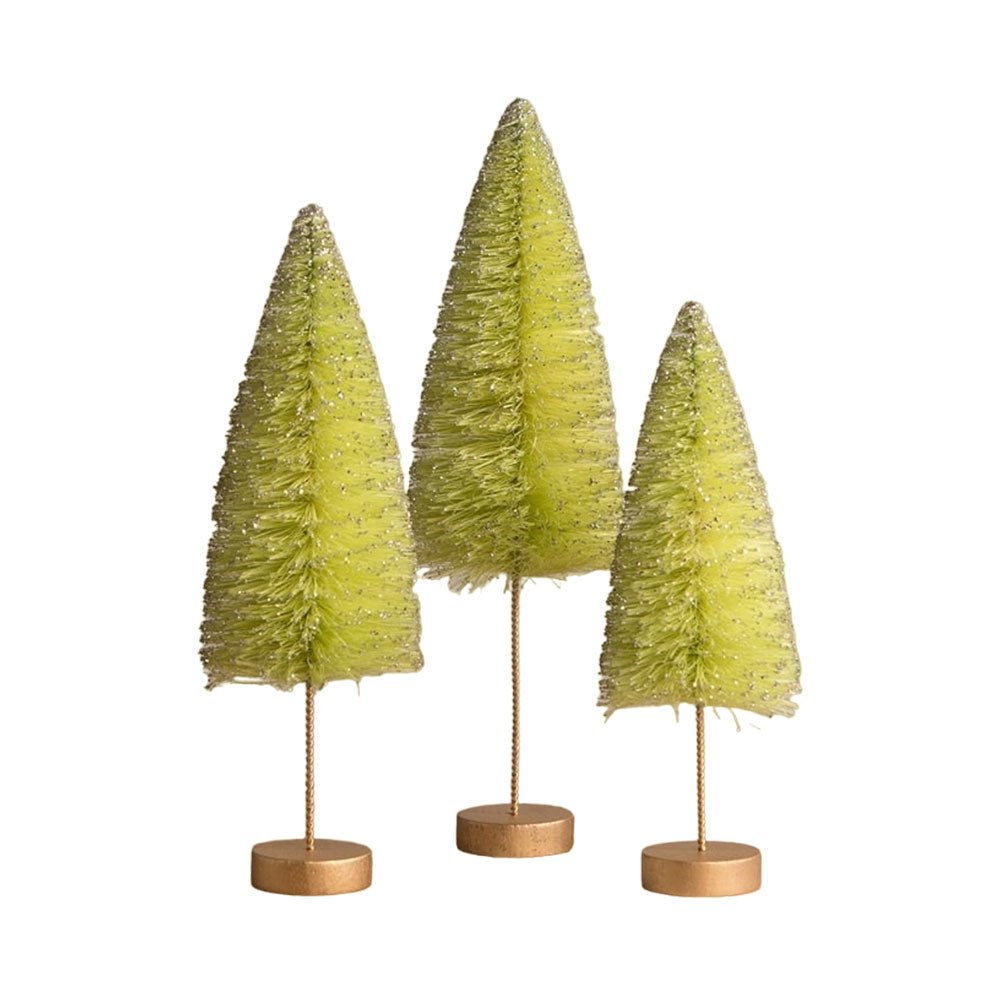 Lime Green Bottle Brush Trees Set of 3 by Bethany Lowe by Quirks! at Shirley Shoppe